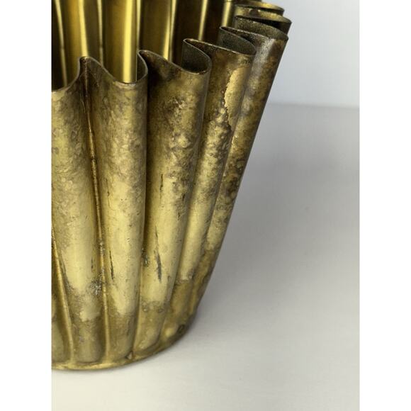 Fluted Scalloped Brass Vase with Holiday Christmas Winter Greenery Pouf Decor - Picture 9 of 11